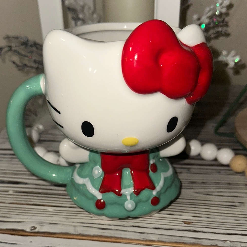 Hello Kitty Festive Christmas tree Mug with Red Bow